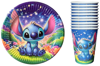 Набір одноразового посуду Стіч Stitch на 10 персон, тарілки + стаканчики