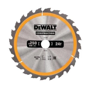 Диск пиляльний DeWALT, СONSTRUCTION, розмір 250 х 30, кількість зубів 24, геометрія зубів ATB, кут заточування градусів 10,
