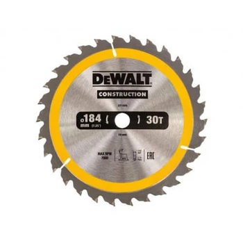 Диск пиляльний DeWALT, СONSTRUCTION, розмір 184 х 16 мм, кількість зубів 30, геометрія зубів ATB, кут заточування градусів 10,