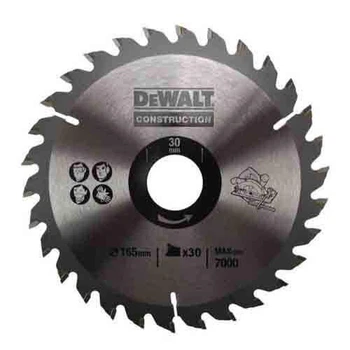 Диск пиляльний DeWALT, СONSTRUCTION , розмір 165 х 30 мм, кількість зубів 30, геометрія зубів ATB, кут заточування градусів 10,