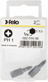 Бита FELO INDUSTRIAL PH1x25 мм; шестигранный хвостовик 1/4"; форма С 6,3; блистер 2 шт (02201036)
