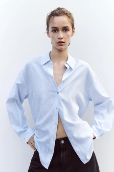 Сорочка оверсайз із льоном Zara 2538/734 S Блакитна (02538734044S)
