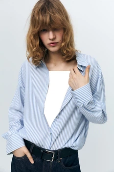 Смугаста сорочка оверсайз Zara 4387/281 XS Блакитна (04387281044XS)