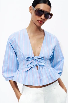 Смугаста сорочка з зав'язками Zara 3710/338 S Блакитна (03710338044S)