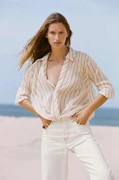 Смугаста сорочка з вузлом Zara 5029/082 S Бежева (05029082086S)