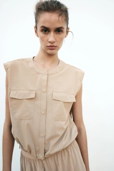 Короткий жилет з еластичним низом Zara 8351/025 XS Бежевий (08351025756XS)