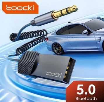 Автомобильный адаптер Toocki AUX музыкальный аудиоприемник Bluetooth 5.0 с портом USB и разъемом 3.5 мм, черный (91532220)