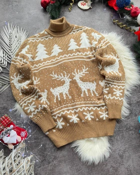 Мужской новогодний свитер с оленями "Charmed deer" Капучино, размер L