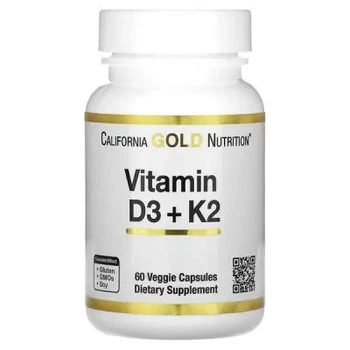 Вітаміни D3 та К2 California Gold Nutrition 60 рослинних капсул