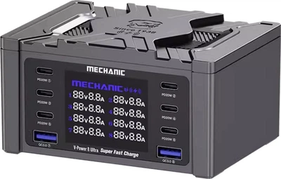 Зарядна станція з цифровою індикацією Mechanic V-Power 8 Ultra, 2xQC3.0-5В3А, 9В2A, 6xPD3.1- (5В/9В/12В/15В) 3А, 20В2, 25A, 220V/160W, 114x60x84 мм (YT40958)