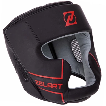 Шлем боксерский кожаный с полной защитой Zelart 3151 размер S Black-Red