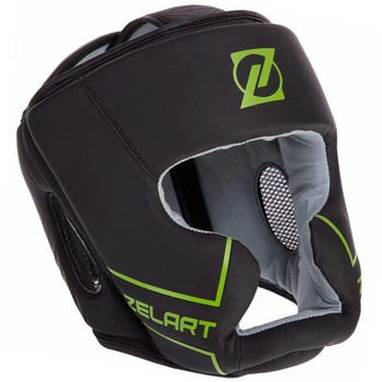 Шлем боксерский кожаный с полной защитой Zelart 3151 размер XL Black-Green