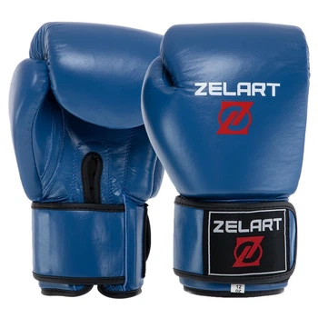 Перчатки для бокса кожаные на липучке Zelart Fight Gear 8477 12 унций Blue