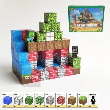 Магнитный конструктор 65 шт кубики на магнитах Майнкрафт блоки Minecraft Фигурки в комплекте