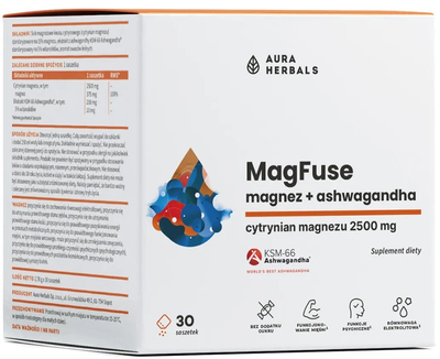 Suplement diety Aura Herbals MagFuse magnez + ashwagandha saszetki 30 x 2.78 g (5902479614793)