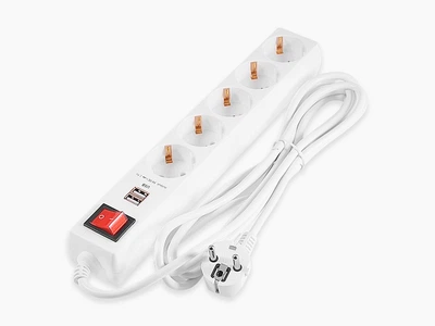 Удлинитель с заземлением Lemanso LMK71002 с выключателем 5 розеток 3м 2×USB 2100mA 3x0.75мм 2500W