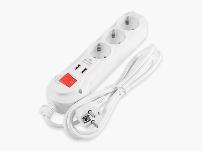 Подовжувач з заземленням Lemanso LMK71004 з вимикачем 3 розетки 2м 2×USB 2100mA 3x0.75mm 2500W