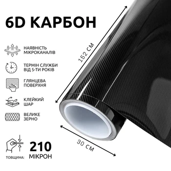 Пленка под карбон самоклеющаяся Catpiano под 6D Карбоновая пленка 30х152 см Черный (387)