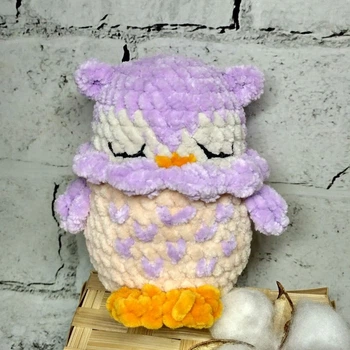 М'яка іграшка ручної роботи в'язана амігурумі Hand Made Сова Сплюшка 12 см Бузкова 202-65-6