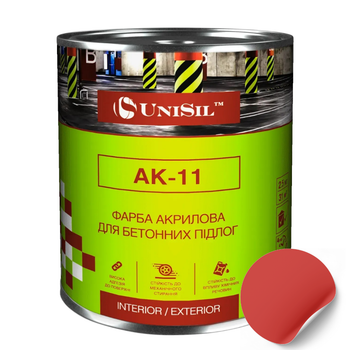 Краска акриловая АК-11 для бетонных полов, ТМ «Unisil», Чистый красный RAL 3028, 0,75л