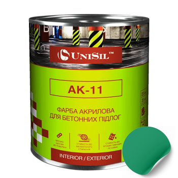 Краска акриловая АК-11 для бетонных полов, ТМ «Unisil», Транспортный зеленый RAL 6024, 2,5 л