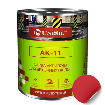 Краска акриловая АК-11 для бетонных полов, ТМ «Unisil», Транспортный красный RAL 3020, 10л
