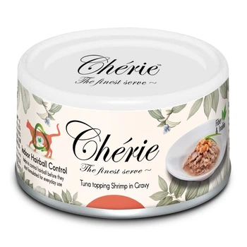 Консервований корм Cherie Hairball Control Tuna topping Shrimp in Gravy вологий корм зі шматочками тунця та креветок в соусі з ефектом виведення шерсті у котів 80 г (CHT17005)