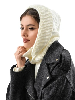 Женский капор-капюшон с воротником вязанный - Анжелика (one-size) - Белый