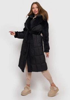 Пуховое пальто с Поясом 88-1573KD Черный S