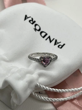 Кольцо Пандора Розовое сердце Pandora с мешочком в подарок размер 17