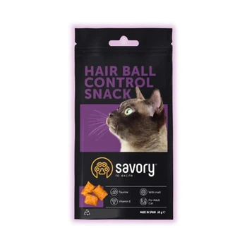 Хрусткі ласощі для котів Savory подушечки для виведення шерсті для дорослих котів 60 г