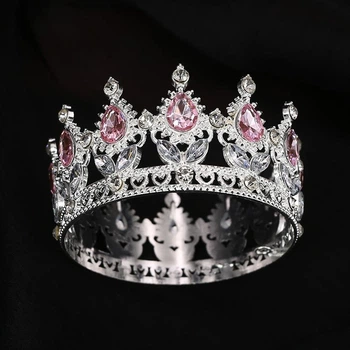 Корона на торт серебряная с розовыми камнями 8х4,5 см