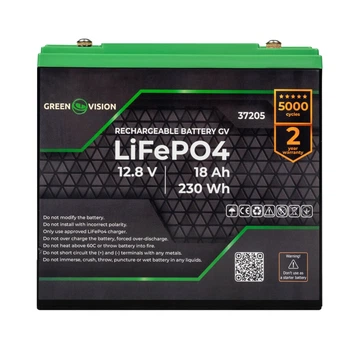 Аккумуляторная батарея для ИБП GreenVision GV LiFePO4 12.8V 18 Ah 230 Wh 5000 циклов Black/Green (37205)