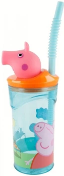 Стакан для детей с трубочкой 360 мл Свинка Пеппа Stor Peppa Pig 23х7,5х7,5 см пластиковый оранжевый с голубым