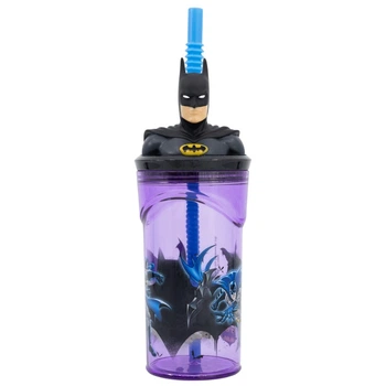 Стакан для детей с трубочкой 360 мл Бэтмен Stor Batman 23x7,5x7,5 см пластиковый фиолетовый с черным и голубым