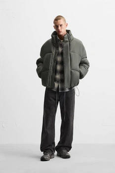Объемная дутая куртка Zara Boxy Fit M серо-зеленый 4695/407/916