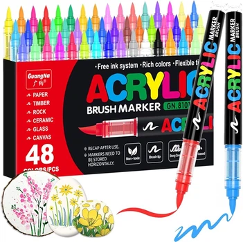 Акрилові маркери GuangNa Brush GN-8101 з м’яким пензликом 48 шт.