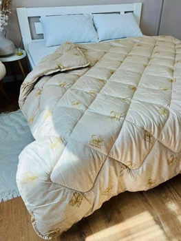 Одеяло двуспальное стеганое зимнее из шерсти Leri Max Pure Wool 21504 180х210 см бежевое