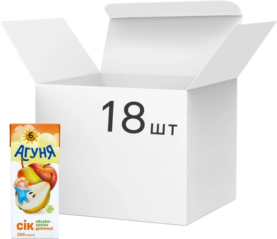 Упаковка сока Агуня Яблочно-грушевый 200 мл х 18 шт (4823063129831)