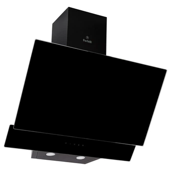 Черная наклонная кухонная вытяжка Perfelli DNS 6452 D 850 BL LED, сенсорная настенная декоративная, 60 см