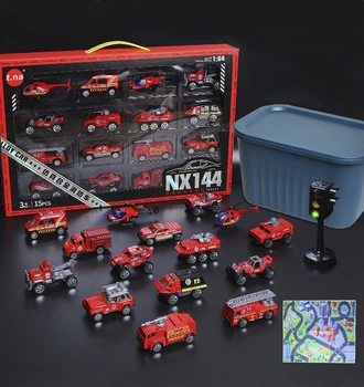 Набор игрушечных машинок NX 144 светофор бокс Спасатели 18 в 1 Красный (27865)