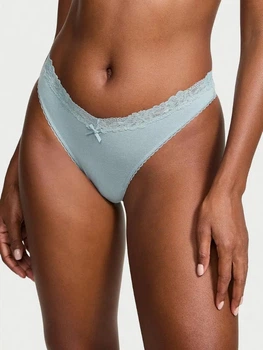 Трусики танга жіночі бавовняні Victoria's Secret Stretch Cotton Lace Waist High Leg 27027955 M Блакитні (7391839127007)