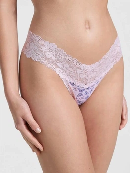 Трусики танга жіночі бавовняні Victoria's Secret Wink Lace Trim Thong 27084239 XS Рожеві (7391839127020)