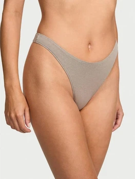 Трусики танга женские хлопковые Victoria's Secret Stretch Cotton High Leg Scoop Thong 27027907 XS Серые (7391839127050)