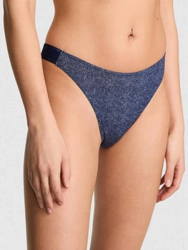 Трусики танга женские хлопковые Victoria's Secret Logo Cotton High Leg Thong 27012410 M Синие (7391839127062)