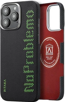 Карбоновий чохол Pitaka Tactile Woven Case Aries NoProblemo для iPhone 16 Pro Чорний + Зелений (KI1601NO)