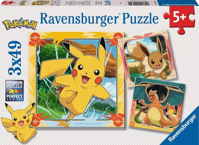 Puzzle Ravensburger Pokemon Pikachu Charizard and Eevee! 3 × 49 elementów 12004062 (4005555040620)