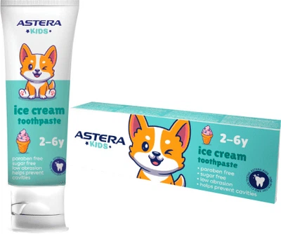 Дитяча зубна паста Astera Kids від 2 до 6 років Ice cream 65 мл (3800046501335)