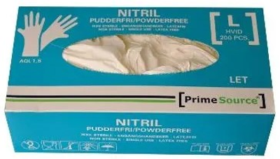 Рукавички одноразові нітрилові Prime Source LET розмір L без пудри AQL 1.5 200 штук Білі (5710876312279)