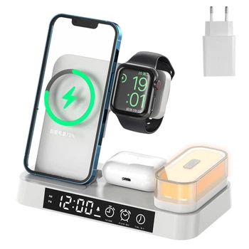 Беспроводная зарядка стенд + часы и ночник CasePro A37 4 в 1 Fast 30W white